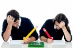 School Friends head upset Stock Photo