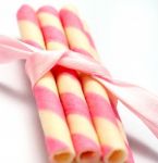 Wafer Biscuits Means Pink Cookies And Bicky Stock Photo