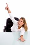 Businesswoman Pointing Upwards Stock Photo