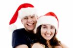 Couple Wearing Christmas Hat Stock Photo