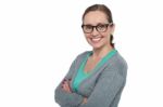 Trendy Bespectacled Woman Dressed In Casuals Stock Photo