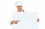 Male Chef Holding Blank Board Stock Photo