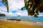 Thai Long Tail Boats On A Beach Stock Photo