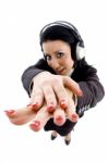 Ceo With Headphone Showing Hand Gesture Stock Photo