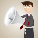 Cartoon Puppet Businessman Holding Megaphone Stock Photo