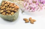 Almond Grains On White Clean Table Stock Photo