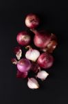 Shallots Still Life Black Background Stock Photo