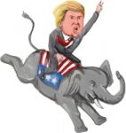 Donald Trump Riding Republican Elephant Caricature Stock Photo