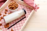 Almond Milk With Almonds Stock Photo