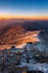 Sunrise On Deogyusan Mountains Covered With Snow In Winter,south Korea Stock Photo