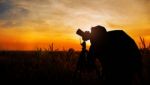 Photographers In Meadow With Silhouette Stock Photo