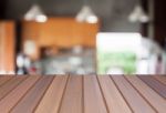 Abstract Blur Coffee Shop Background With Empty Table Top Stock Photo