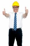 Business Architect Showing Double Thumbs Up Stock Photo