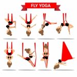 Set Of Fly Yoga Positions Design Stock Photo