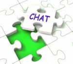 Chat Jigsaw Shows Chatting Talking Typing Or Texting Stock Photo