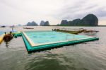 Football Field Floating On The Sea Stock Photo