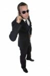 Businessman With Bluetooth And Sunglasses Stock Photo