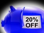 Twenty Percent Off Piggy Bank Message Shows 20 Discount Stock Photo