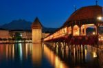 The Water Tower (wasserturm) Beside The Chapel Bridge (kapellbru Stock Photo