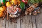 Christmas Dinner On Rustic Table Stock Photo