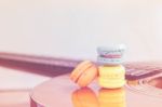 Macarons On Acoustic Guitars,vintage Style Stock Photo