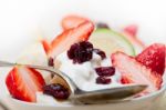 Fruit And Yogurt Salad Healthy Breakfast Stock Photo