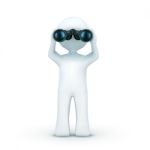 3d Character Looking Through Binocular Stock Photo