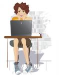 Girl With Laptop Stock Photo