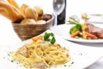 Spaghetti With Bread Stock Photo