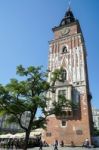 Town Hall Tower Market Square In Krakow Stock Photo