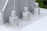 Bolt And Nut Of Base Metal Pillar Focus Near Bolt Stock Photo