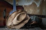 Hat And Equipment In Tour On Wooden Stock Photo