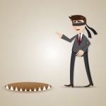 Cartoon Blind Businessman Walking Into Danger Stock Photo