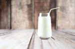 Glass Of Milk On The Table Stock Photo