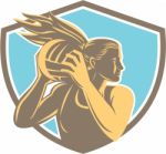 Netball Player Rebound Ball Shield Retro Stock Photo