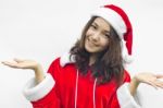 Beautiful Young Santa Clause Woman, Isolated Stock Photo