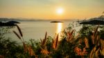 High Angle View Beautiful Lake At Sunset Stock Photo