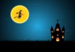 Halloween Castle Witch Moon  Stock Photo