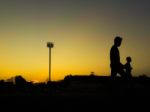 Silhouette Teen Age Run Together  Track Stock Photo