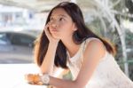 Portrait Of Thai Student Teen Beautiful Girl Happy And Relax Stock Photo