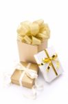 Golden Gift Boxes Stock Photo