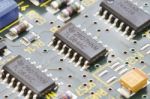 Close Up Of Electronic Circuit Board With Processor Stock Photo