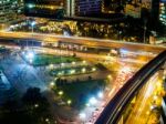 Bangkok Cityscape In Night Stock Photo