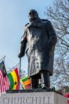 Statue Of Winston Churchill In Parliament Square Stock Photo