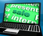 Sale Laptop Shows Cheap Discounts Or Offers Online Stock Photo