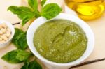 Italian Basil Pesto Sauce Ingredients Stock Photo