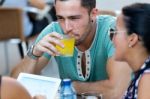 Portrait Of Group Friends Having Fun With Smartphones Stock Photo