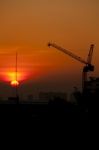 Construction Site At Sunset Stock Photo