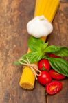 Italian Spaghetti Pasta Tomato And Basil Stock Photo