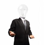 Lamp Head Businessman Hand Outstretched Forward Stock Photo